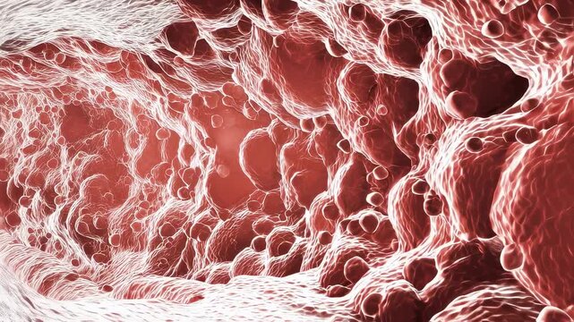 Crosssectional view of microcirculation during vasoconstriction emphasizing endothelial cell activity and luminal narrowing with gradual color desaturation.