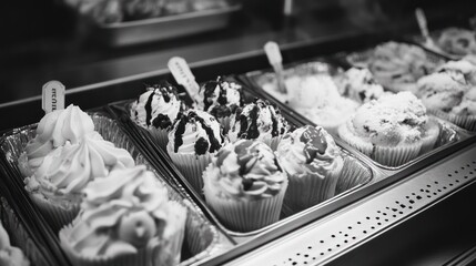 Various Deliciously Prepared Desserts Displayed Inside A Showcase