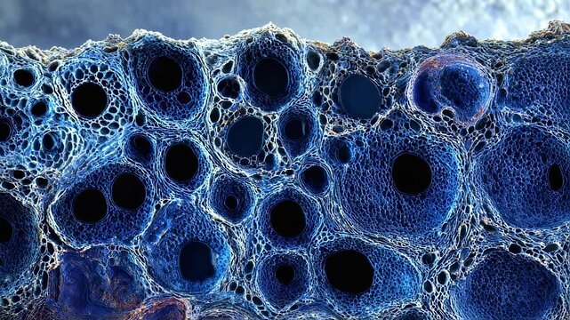Microscope view of cartilage cells with characteristic bluishblack pigmentation typical of alkaptonuriarelated ochronosis.