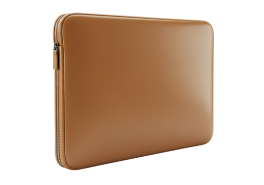 Elegant Tan Laptop Sleeve with Zipper Closure on Black Background Minimalist Style for Business Professionals and Digital Nomads