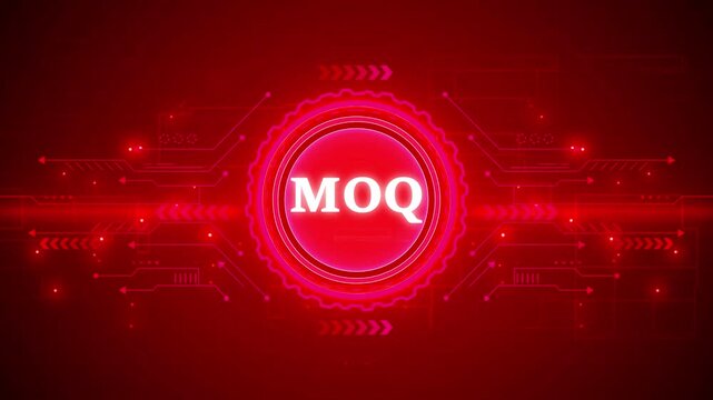 MOQ &ndash; Minimum Order Quantity. MOQ concept head up display (HUD UI) panel and futuristic technology abstract background internet of things animation concepts