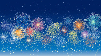 Vibrant Fireworks Under Starry Night Sky