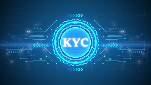 KYC &ndash; Know Your Customer. KYC concept head up display (HUD UI) panel and futuristic technology abstract background internet of things animation concepts