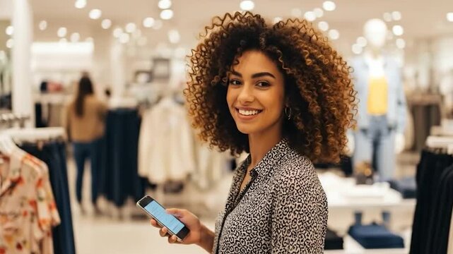 Mulher jovem fazendo compras em uma loja de moda feminina