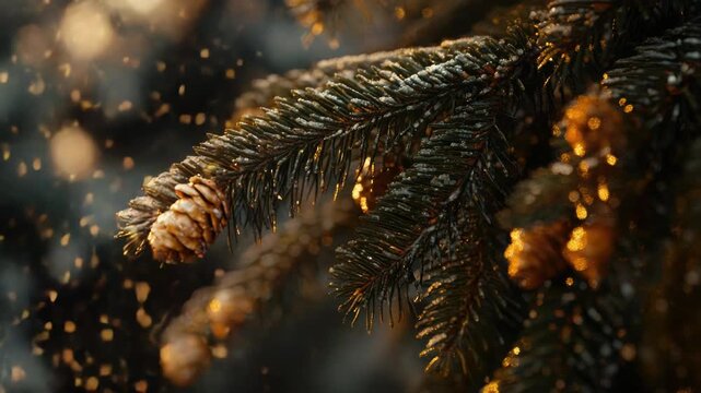 A close-up view of a pine cone on a tree branch, perfect for nature and botanical themed projects