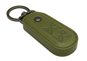 Stylish Olive Green Leather Keychain with Embossed Logo and Metal Ring Accessory for Car Keys or Personal Items