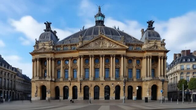 Opera house and chamber of commerce in Lille, France. 4k video
