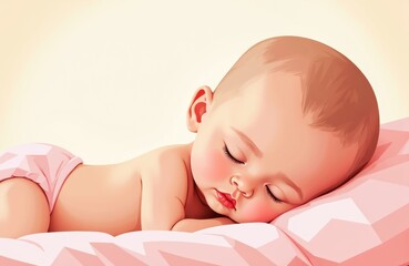 A sleeping baby peacefully rests on a soft pink blanket with a gentle expression and smooth skin