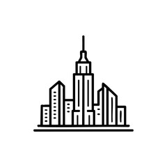 Minimalist city skyline illustration featuring modern buildings in monochromatic tones. City skyline includes detailed lines and shapes for a clean design.