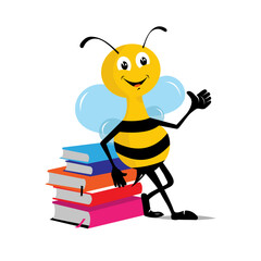 Bee and books illustration