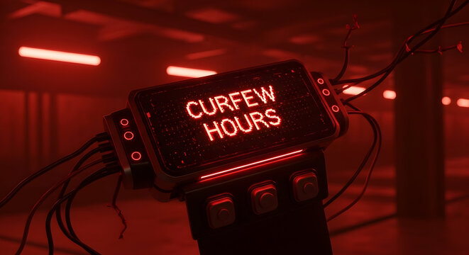 Red Glow Of Curfew Hours Warning Display Device In The Dark