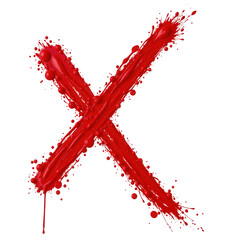 Red paint splash forming bold letter X on Transparent background