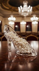 Crystal slipper filled with pearls