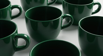 Many dark green cups