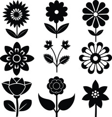 Flower icon silhouette bundle set bundle vector design with white background