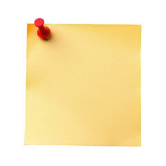 Red Pushpin on Yellow Sticky Note for Reminder or Message Use