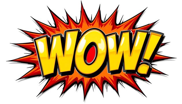 WOW comic book style text effect on an explosive burst Pop art illustration isolated on a white background.