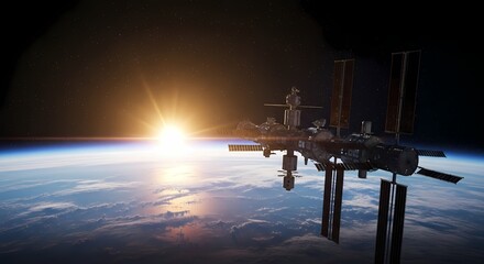 Space Station Earth Sunrise Space Exploration Illustration