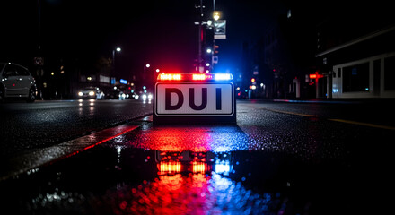 Nighttime Confrontation With Drunk Driving Awareness Campaign on a Wet Road