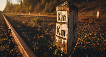 Nostalgic Railroad Distance Markers On the Tracks In a Sunny Location