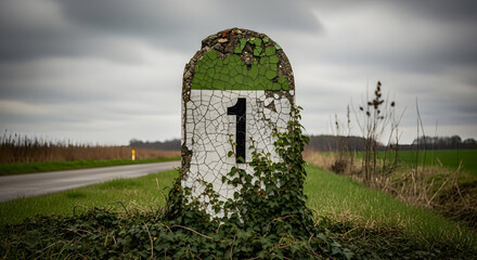 Number One Milestone On Rural Road Signifying Distance Traveled And Accomplishment