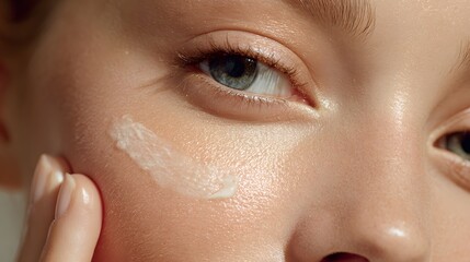 Close-Up of Woman Applying Moisturizer: Skincare Routine for Healthy, Nourished Skin with Hydration and Anti-Aging Facial Care - Beauty Advice for a Glowing Complexion