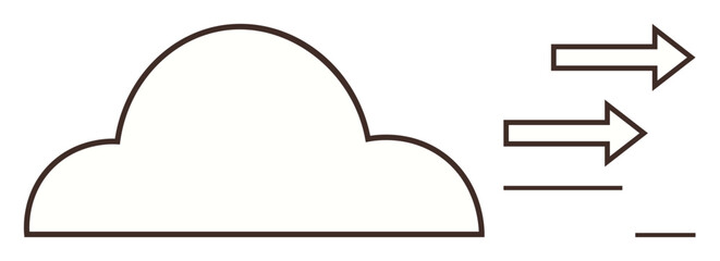 Cloud shape with arrows pointing right, representing data exchange, digital connectivity, cloud technology, communication. Ideal for technology, networking, software, cloud computing speed