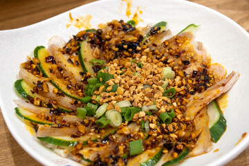 Sliced pork with garlic sauce or garlic paste pork belly