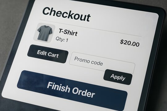 Online store checkout process on mobile device for clothing purchase order