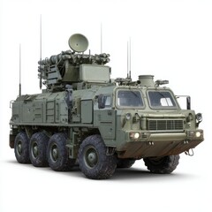 Modern wheeled military vehicle with missile launcher and radar