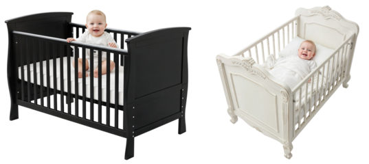 a bundle of two cute babies in a black and a white crib