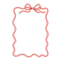 Whimsical red ribbon frame with coquette bow. Hand-drawn decorative border in romantic feminine style. Perfect for girly notes, digital scrapbooking, greeting cards, and packaging design.