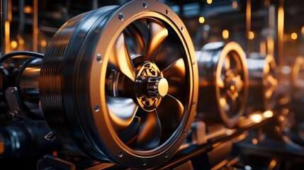 Obraz premium A close up view of industrial equipment fans in a row