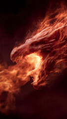 Fototapeta premium Fiery Dragon: A mythical creature emerges from the shadows, engulfed in flames, showcasing raw power and fantasy.