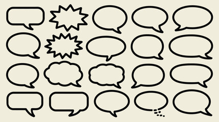 Fototapeta premium Hand drawn speech bubble outline set, black vector comic chat balloons and thought clouds collection for text and dialogue design