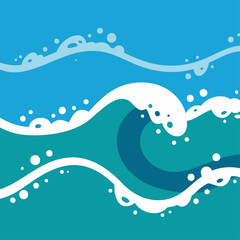 Ocean waves pattern with blue water and white foam. Sea waves texture with blue shades and white splashes. Summer ocean waves design for website banners and backgrounds.