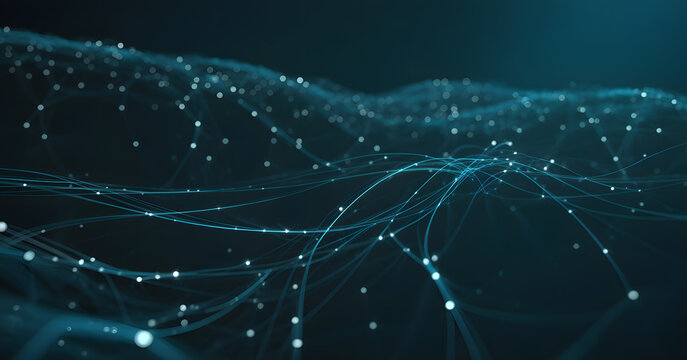Digital Network Visualization: An intricately designed, semi-abstract depiction of a digital network, rendered in a cool, tech-inspired palette, perfect for showcasing the modern digital age. - Powered by Adobe