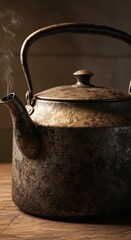 Vintage bronze kettle steaming