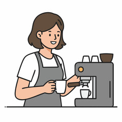 Barista prepares coffee, pouring delicious beverage from espresso machine. Enjoy barista skills, with coffee drink making for clients in cafe. Barista works in coffee shop, serving coffee.