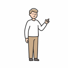 Obraz premium Man pointing in disbelief depicted in a simple cartoon art style is presented here, man gesturing in disbelief with a comical expression, conveying surprise or skepticism.