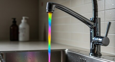 Colorful water stream from a faucet