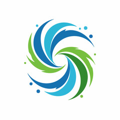 Naklejka premium Abstract swirling design in green and blue tones, resembling swirling design with abstract shapes. Circular swirling design evokes a sense of dynamic movement and flow,