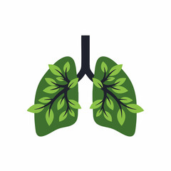 Green lungs health concept featuring stylized lungs adorned with leaves, showing wellness and vitality. Green lungs evoke clean air and a healthy respiratory system.