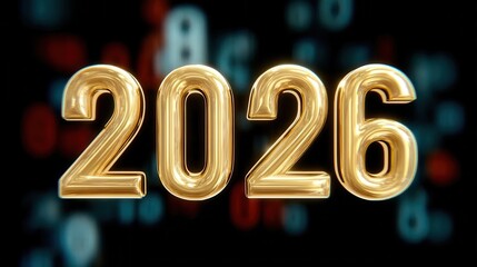 Golden 2026 Numbers Surrounded by Colorful Digital Data Background