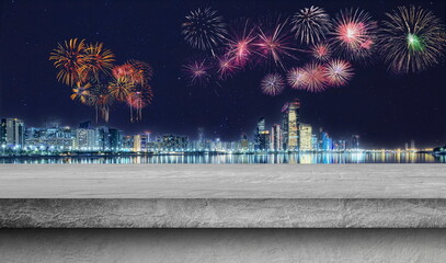 celebration night city building holiday firework happy new year landscape
