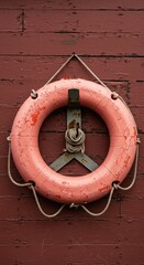 Pink life preserver on a wall