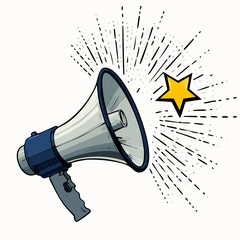 clean vector megaphone icon with bold outlines, simple sound waves, modern communication symbol