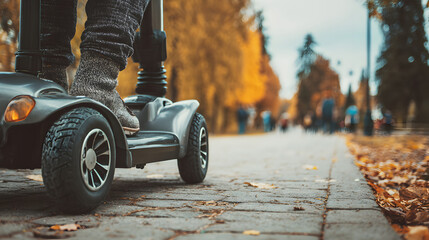 Obraz premium Child on Scooter in Autumn Park