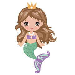 Cute mermaid vector cartoon illustration.
Sea princess vector cartoon illustration