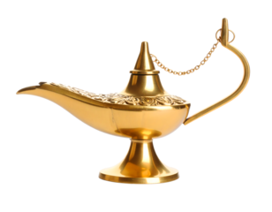 Magical golden genie lamp evokes wonder and possibility for creative projects and fantasy themes